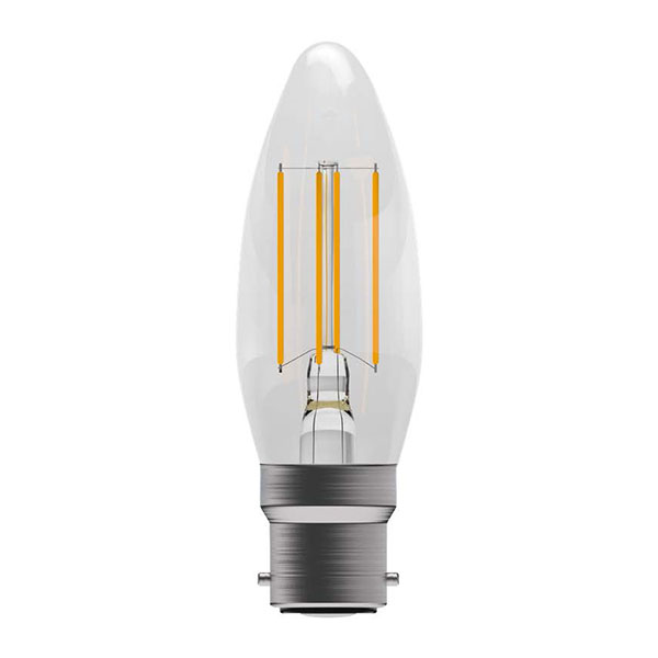 Aztex 4W LED CRI90 Dimmable Clear Filament Candle - BC - 2200K